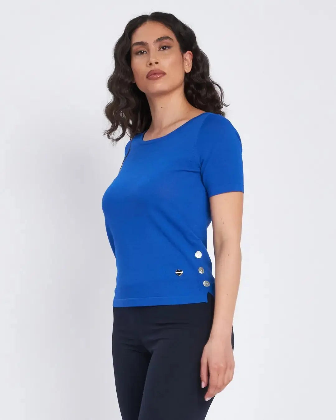 Maglia girocollo con spacchi e bottoni laterali ROYAL BLUE DORABELLA