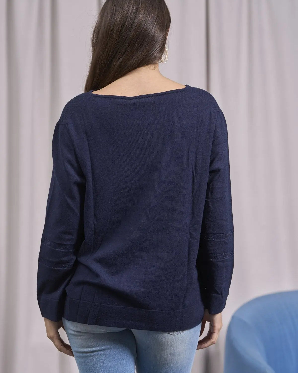 Maglia girocollo con spacchi e inserti in lurex BLU IRONICA