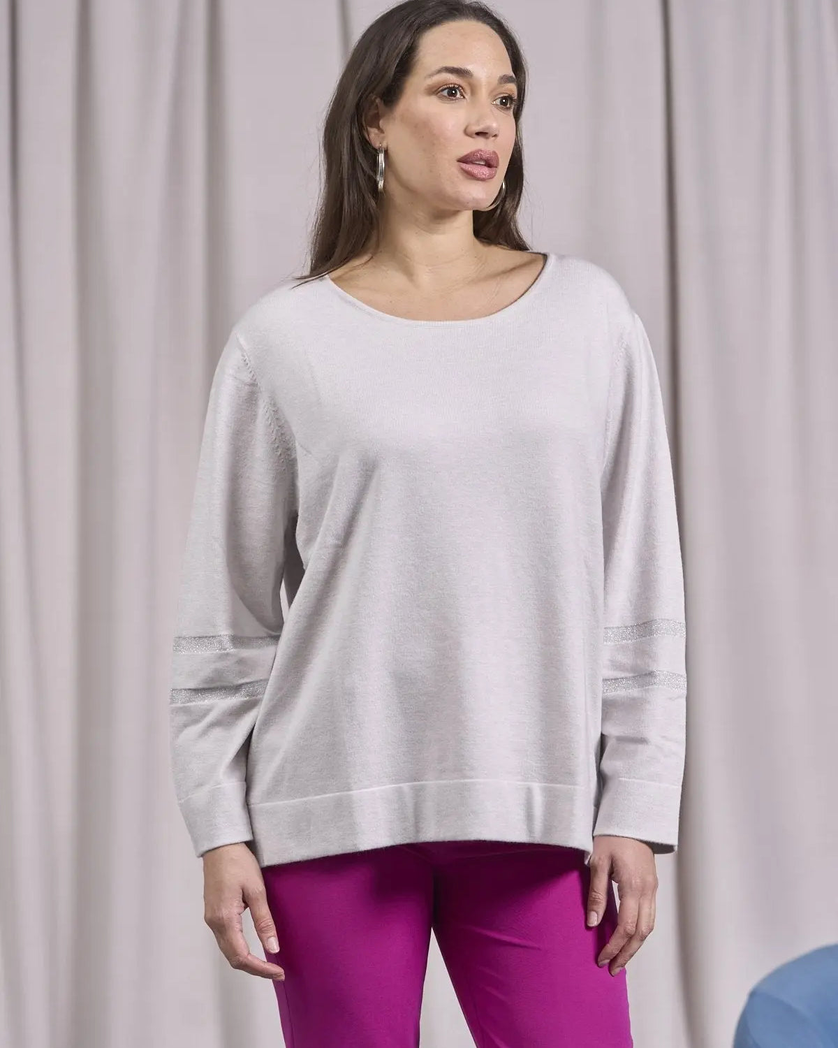 Maglia girocollo con spacchi e inserti in lurex GRIGIO PERLA IRONICA