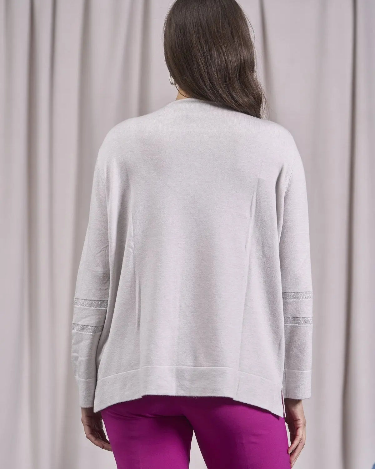 Maglia girocollo con spacchi e inserti in lurex GRIGIO PERLA IRONICA