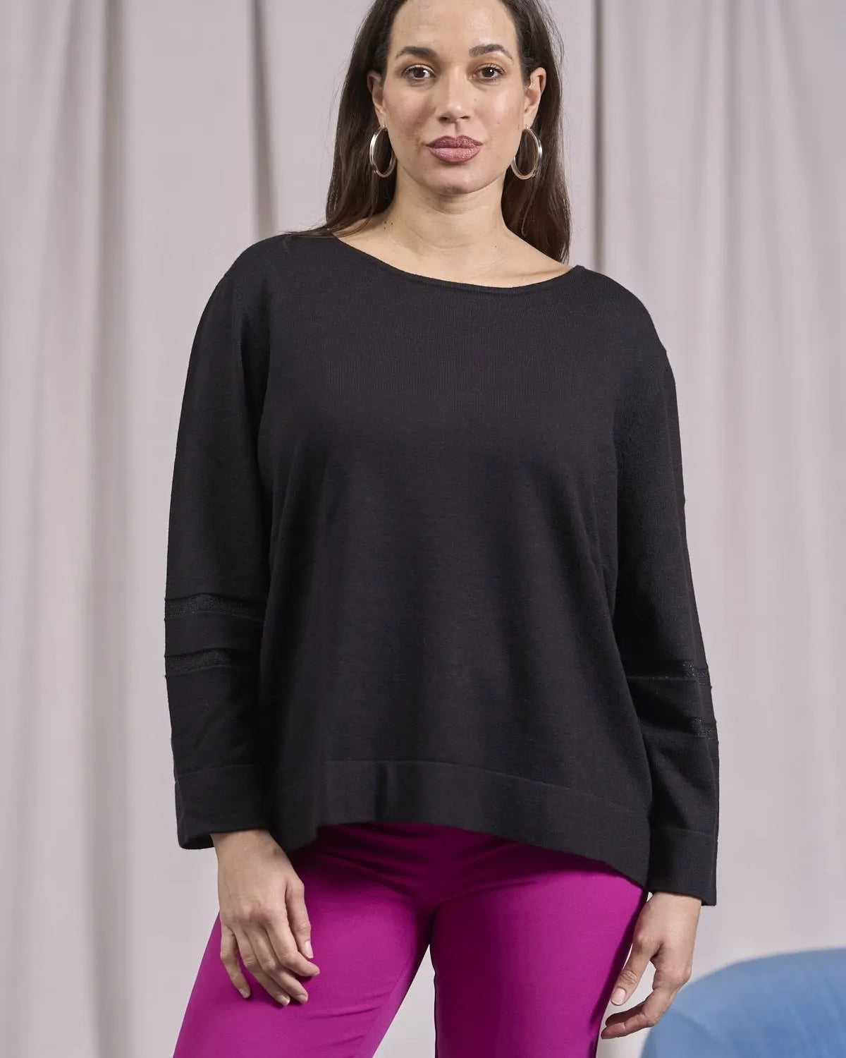 Maglia girocollo con spacchi e inserti in lurex NERO IRONICA