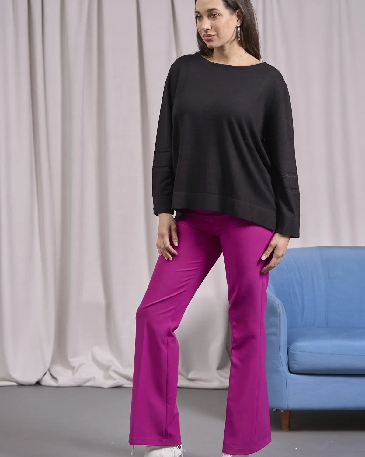 Maglia girocollo con spacchi e inserti in lurex NERO IRONICA