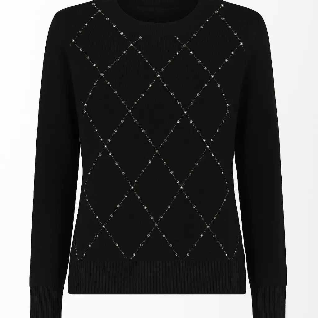 Maglia girocollo con strass applicati DORABELLA XL / Nero