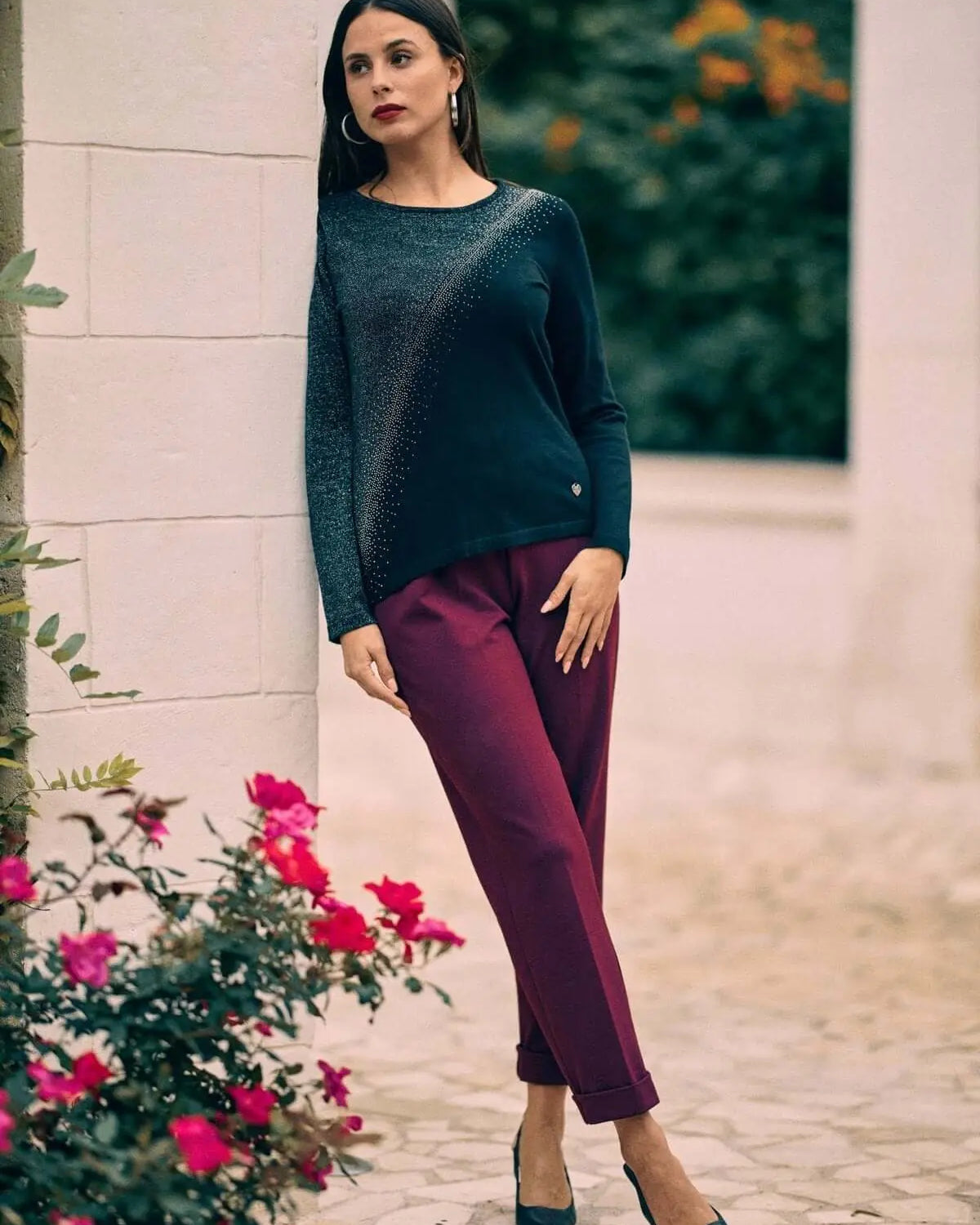 Maglia girocollo con strass degradè NERO DORABELLA