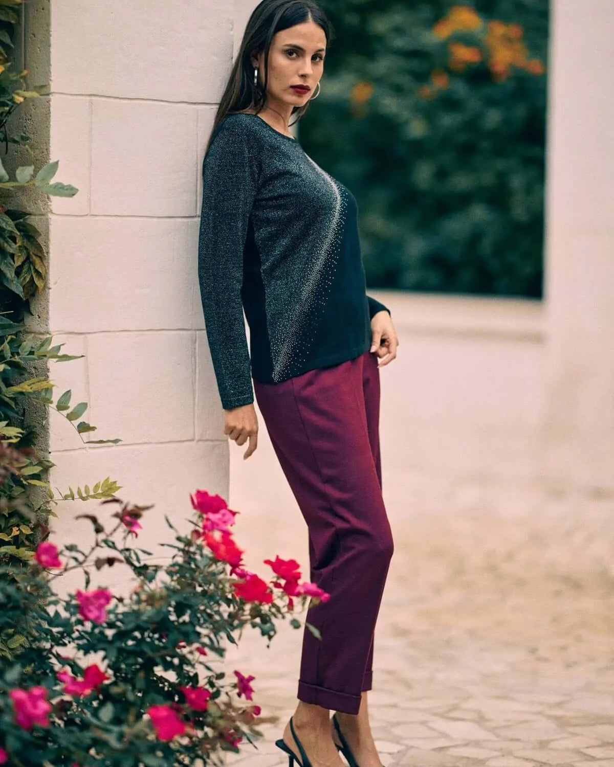 Maglia girocollo con strass degradè NERO DORABELLA