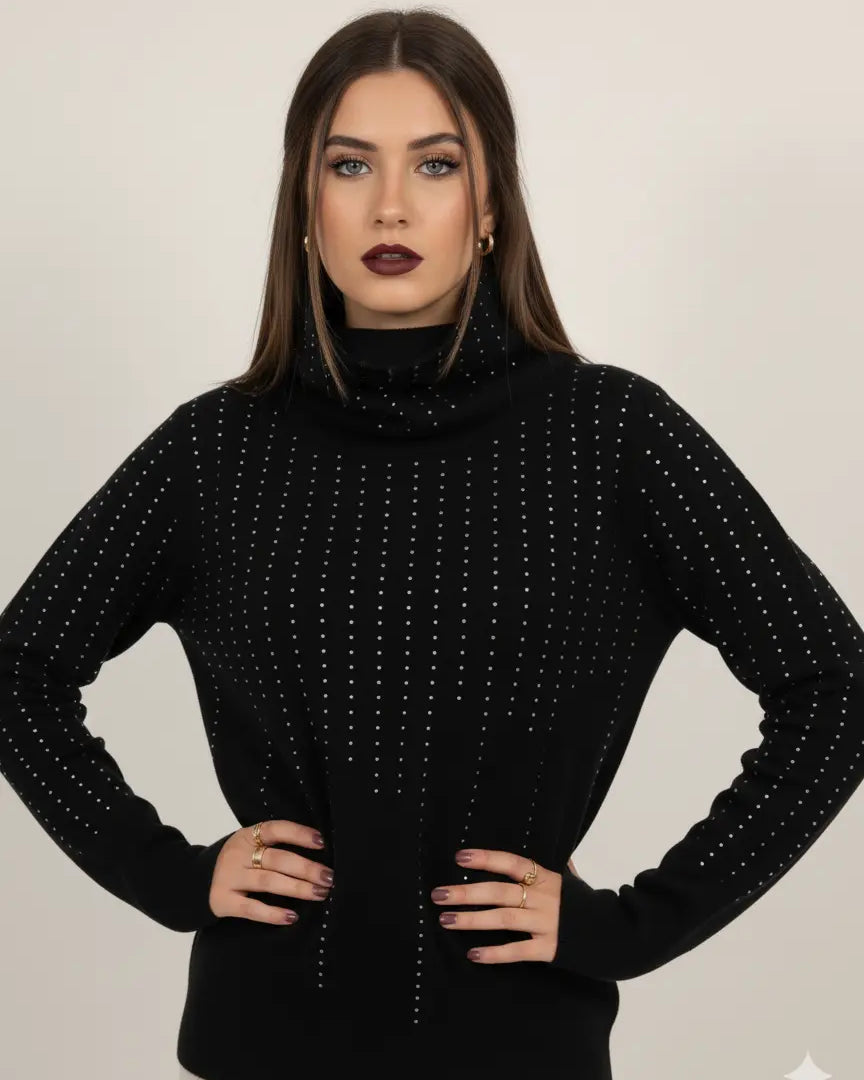 Maglia girocollo con strass e collo removibile DORABELLA