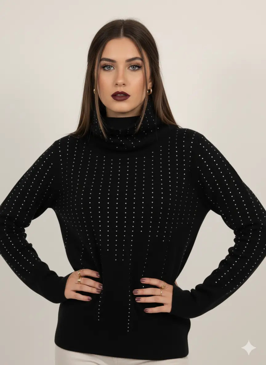 Maglia girocollo con strass e collo removibile DORABELLA