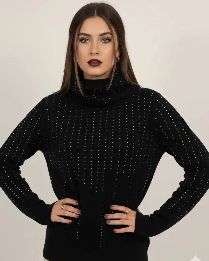 Maglia girocollo con strass e collo removibile DORABELLA