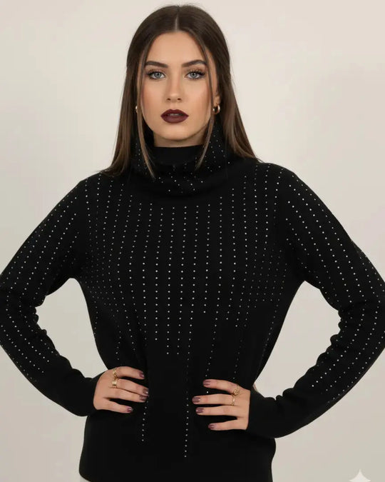 Maglia girocollo con strass e collo removibile DORABELLA