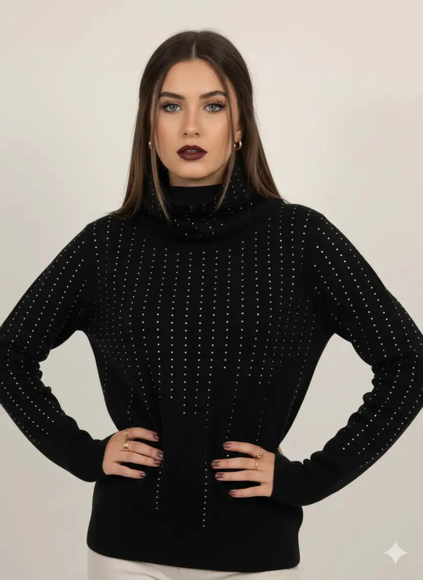 Maglia girocollo con strass e collo removibile DORABELLA