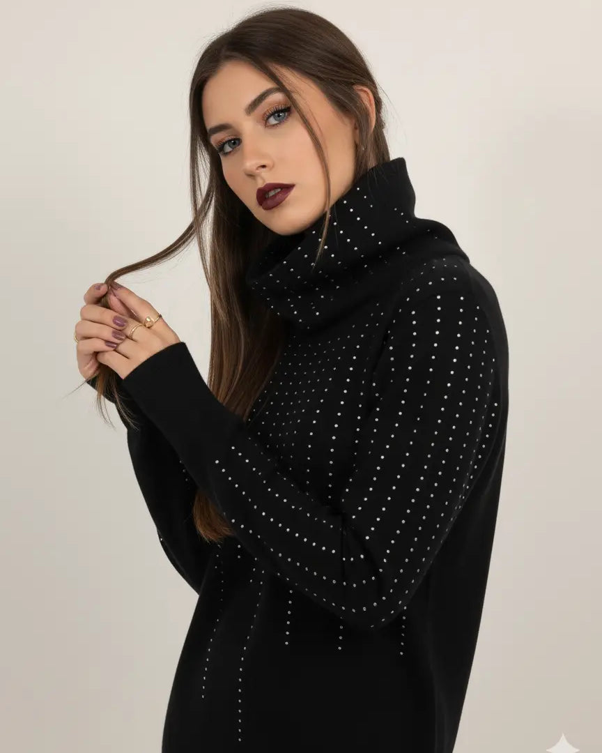 Maglia girocollo con strass e collo removibile DORABELLA