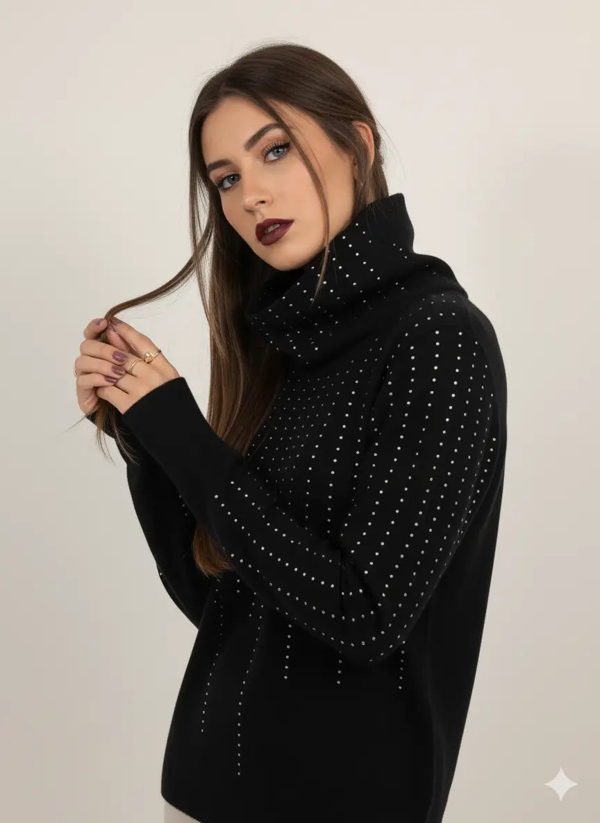 Maglia girocollo con strass e collo removibile DORABELLA