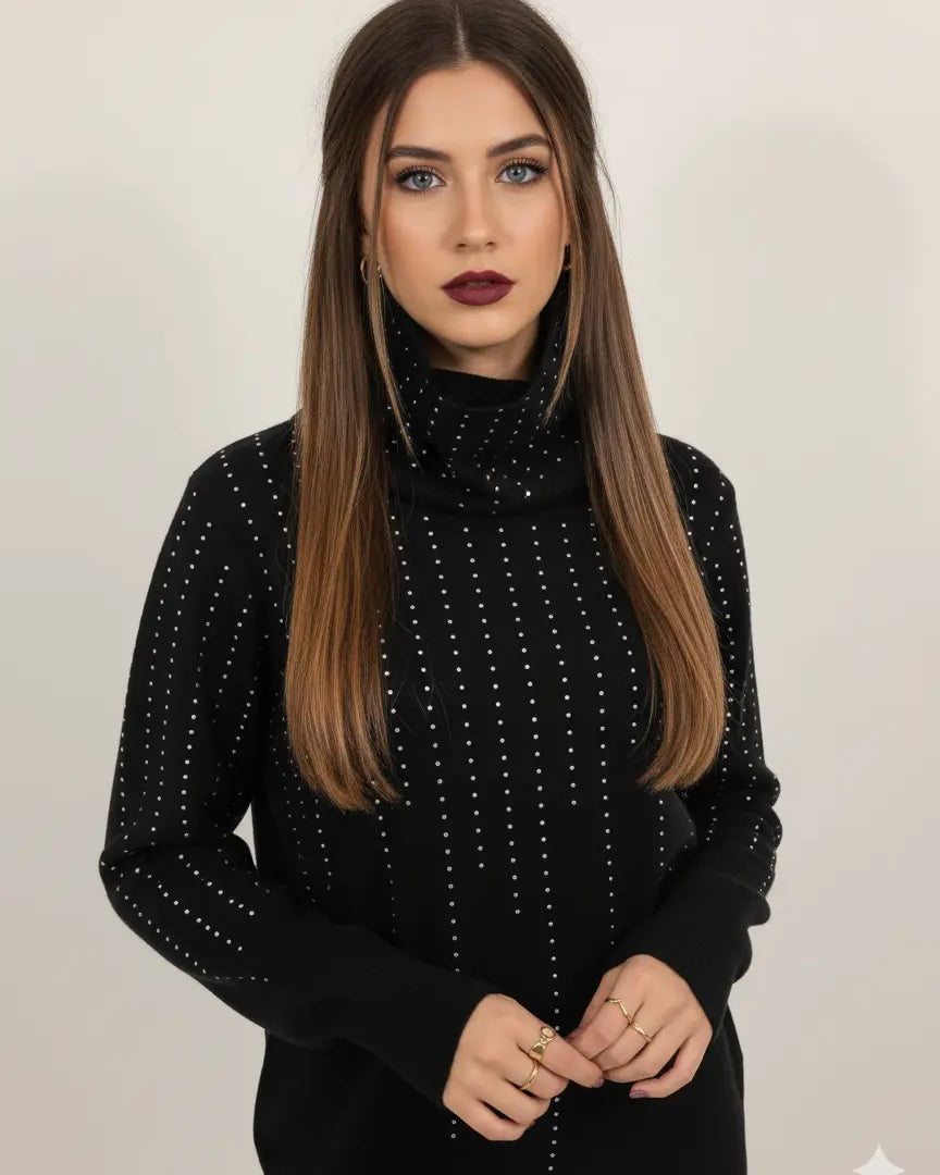 Maglia girocollo con strass e collo removibile DORABELLA