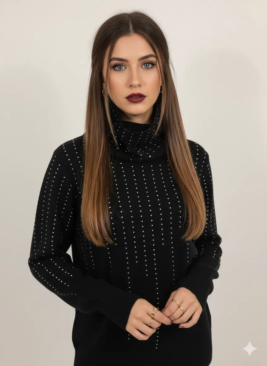 Maglia girocollo con strass e collo removibile DORABELLA