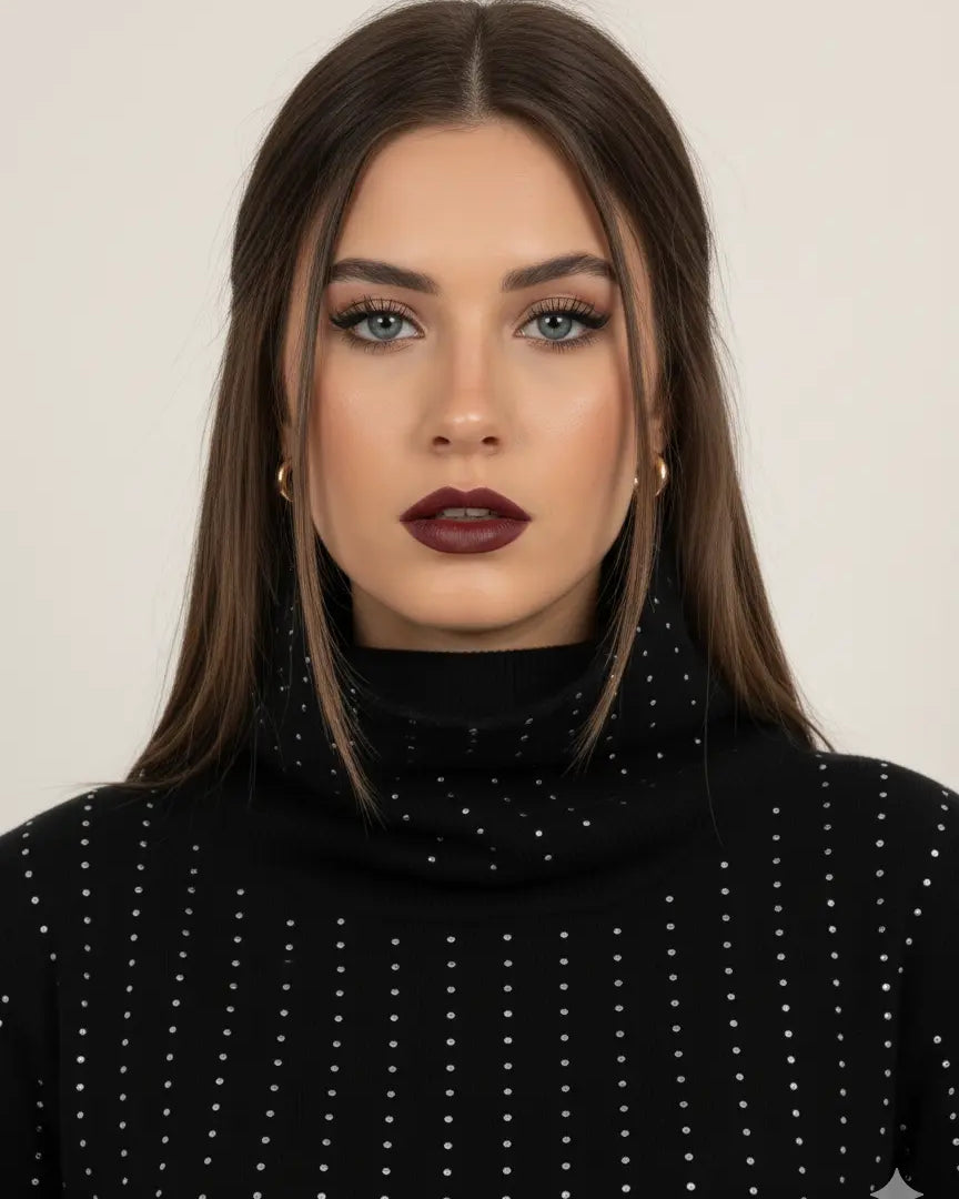 Maglia girocollo con strass e collo removibile DORABELLA