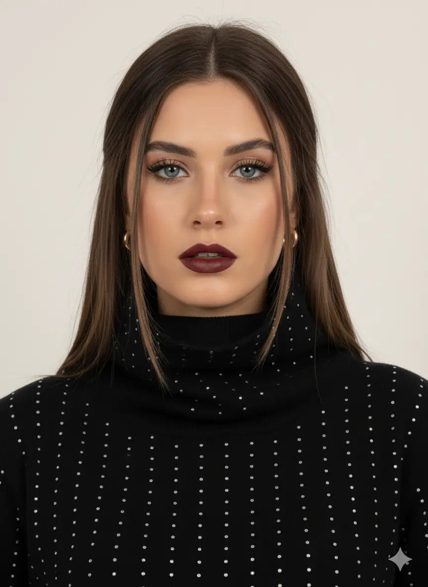 Maglia girocollo con strass e collo removibile DORABELLA