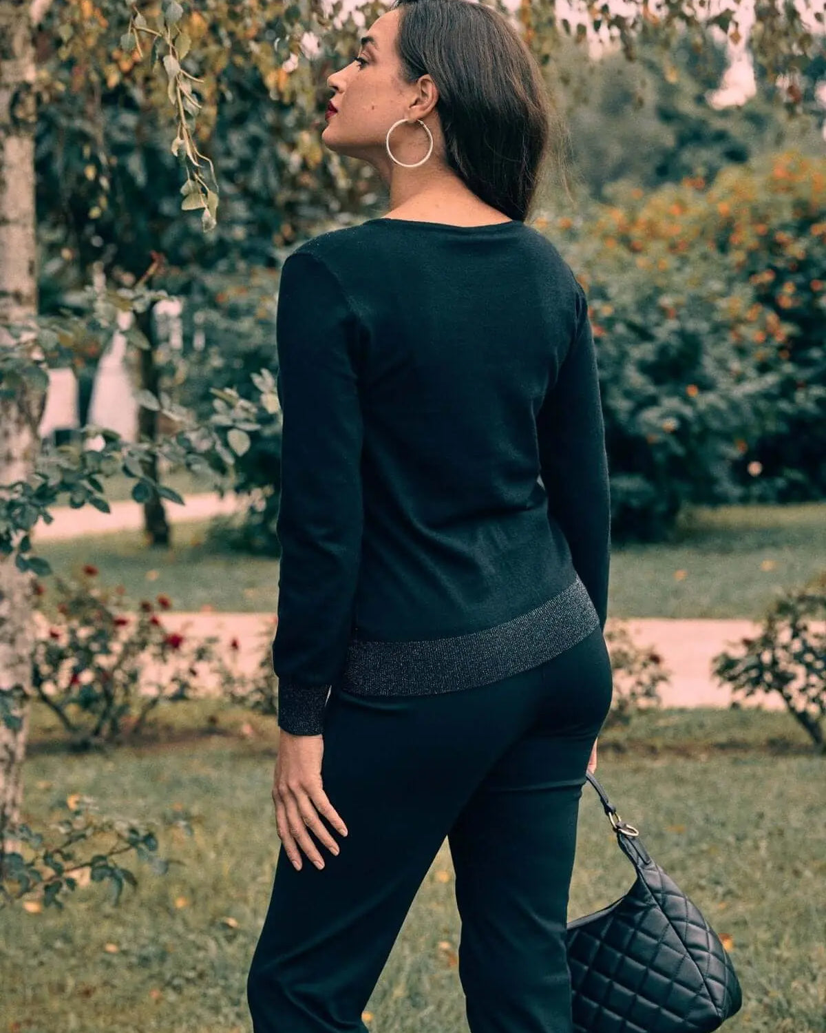 Maglia girocollo con strass e dettagli lurex NERO DORABELLA