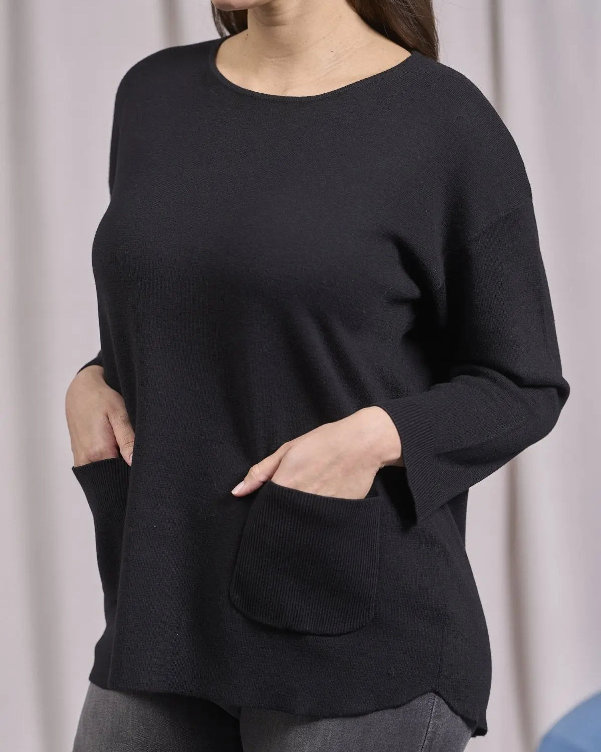 Maglia girocollo con tasche frontali NERO IRONICA