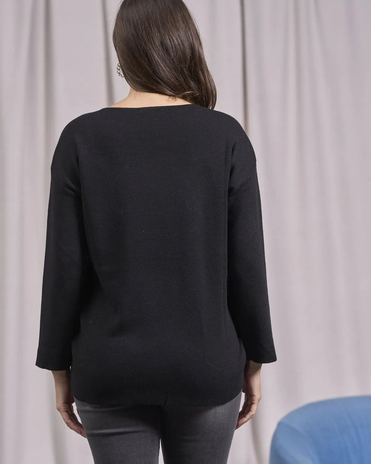 Maglia girocollo con tasche frontali NERO IRONICA