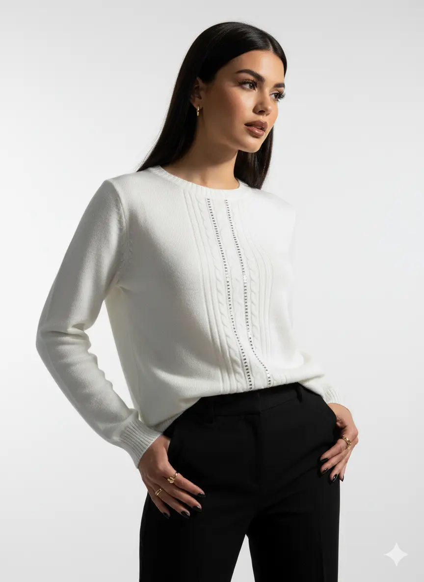 Maglia girocollo con trecce e dettagli strass DORABELLA