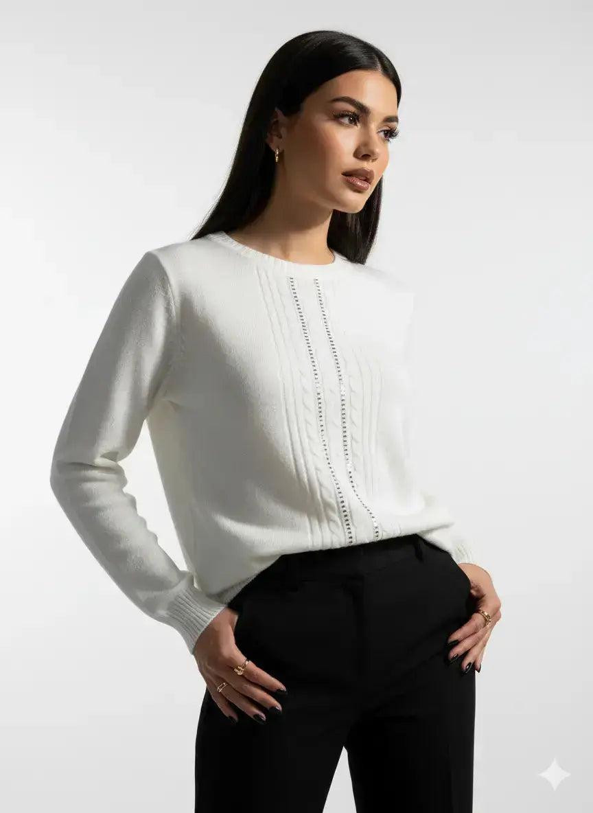 Maglia girocollo con trecce e dettagli strass DORABELLA