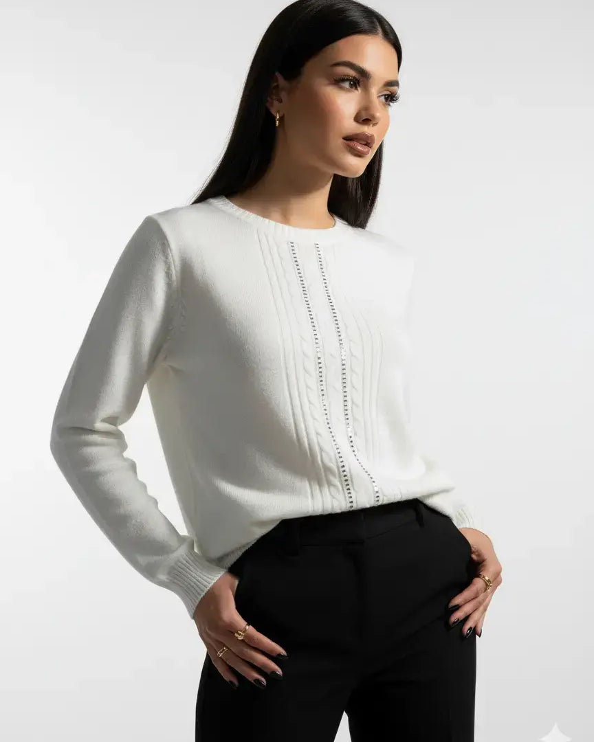 Maglia girocollo con trecce e dettagli strass DORABELLA