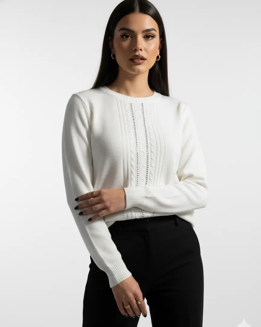 Maglia girocollo con trecce e dettagli strass DORABELLA