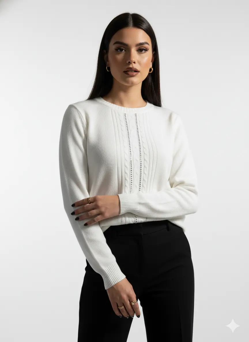 Maglia girocollo con trecce e dettagli strass DORABELLA