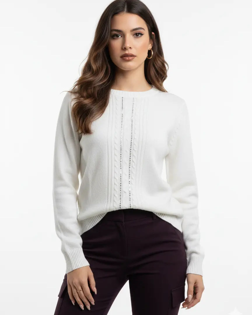 Maglia girocollo con trecce e dettagli strass DORABELLA