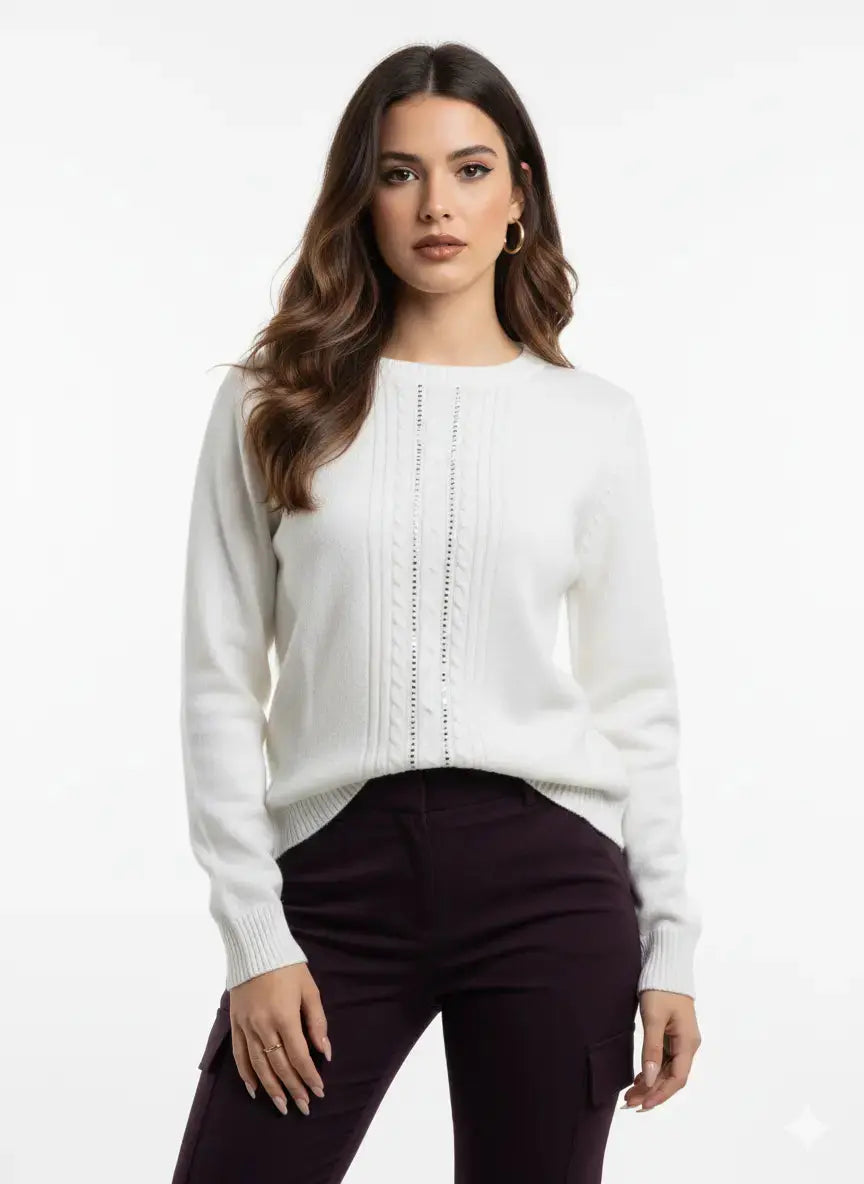 Maglia girocollo con trecce e dettagli strass DORABELLA