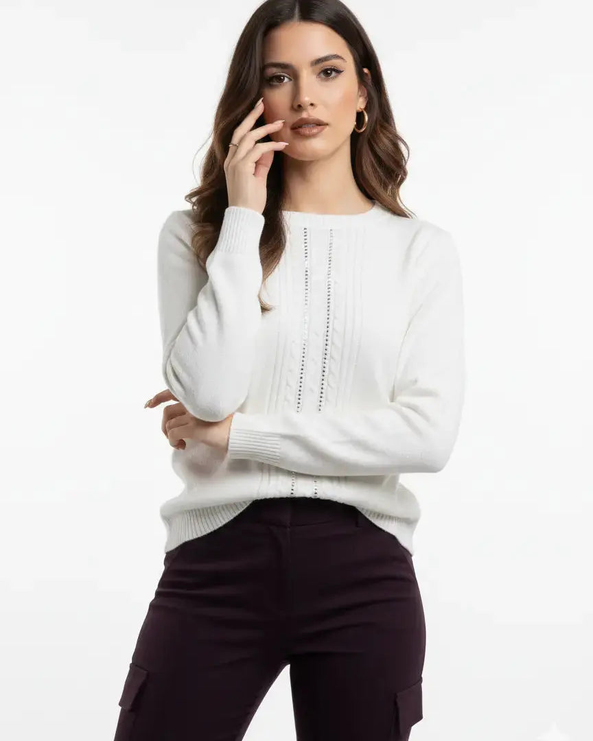 Maglia girocollo con trecce e dettagli strass DORABELLA