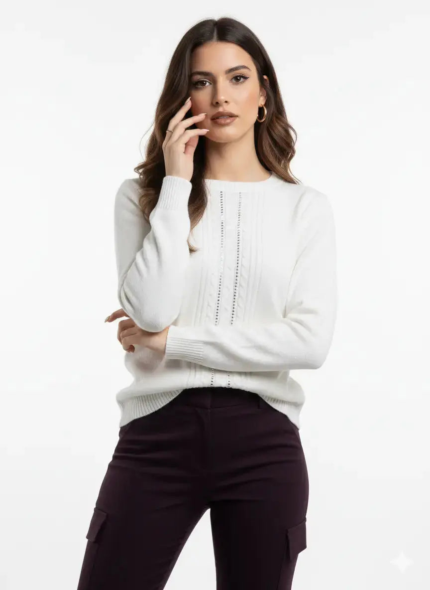 Maglia girocollo con trecce e dettagli strass DORABELLA