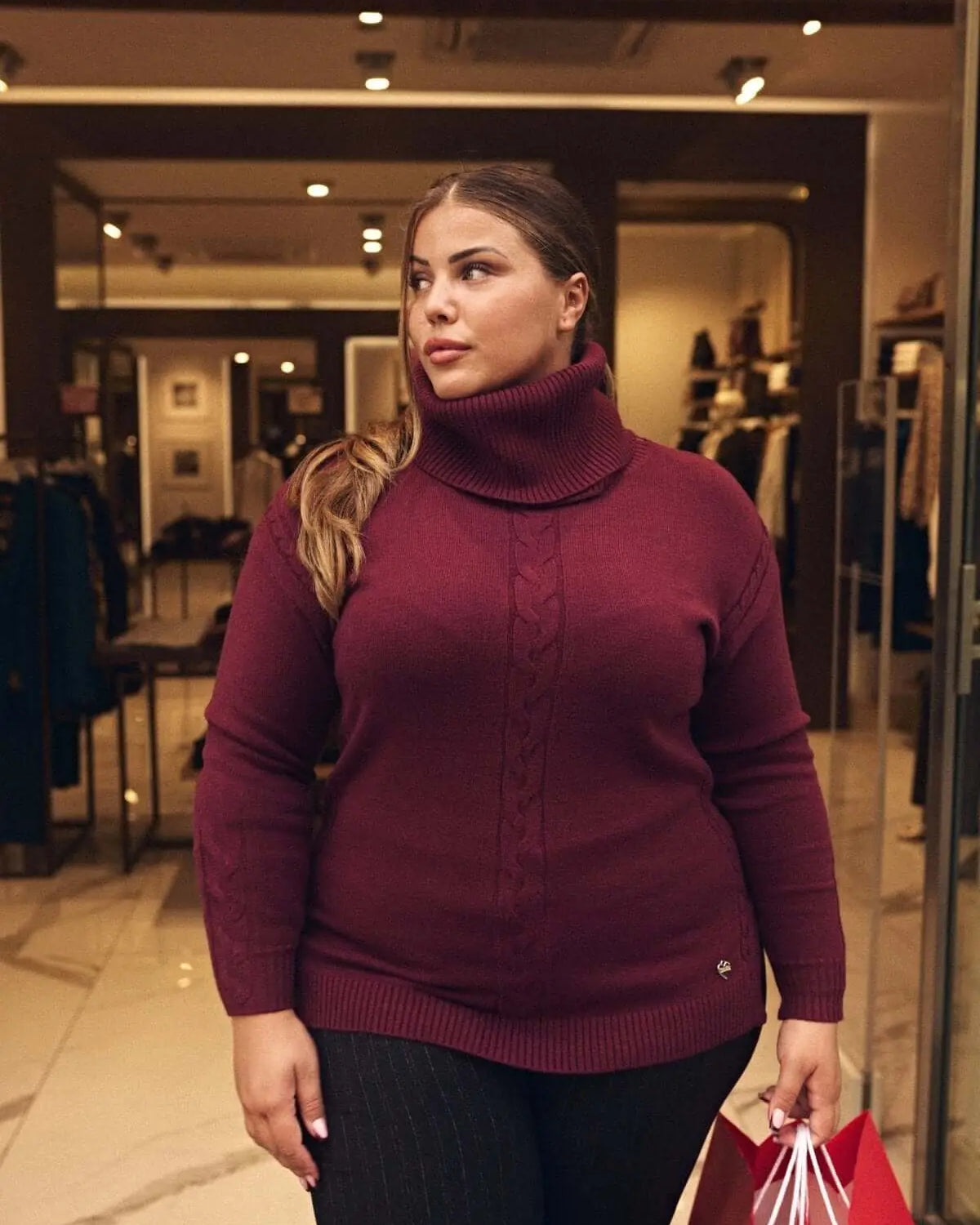 Maglia girocollo con treccia e collo removibile BURGUNDY DORABELLA PIU' XXXL