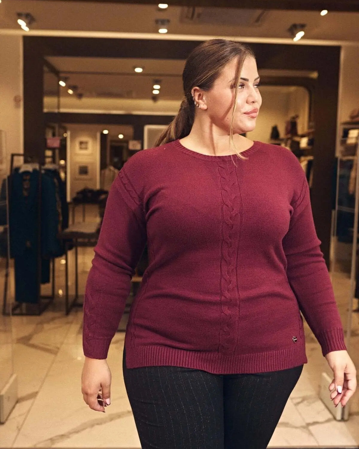 Maglia girocollo con treccia e collo removibile BURGUNDY DORABELLA PIU'