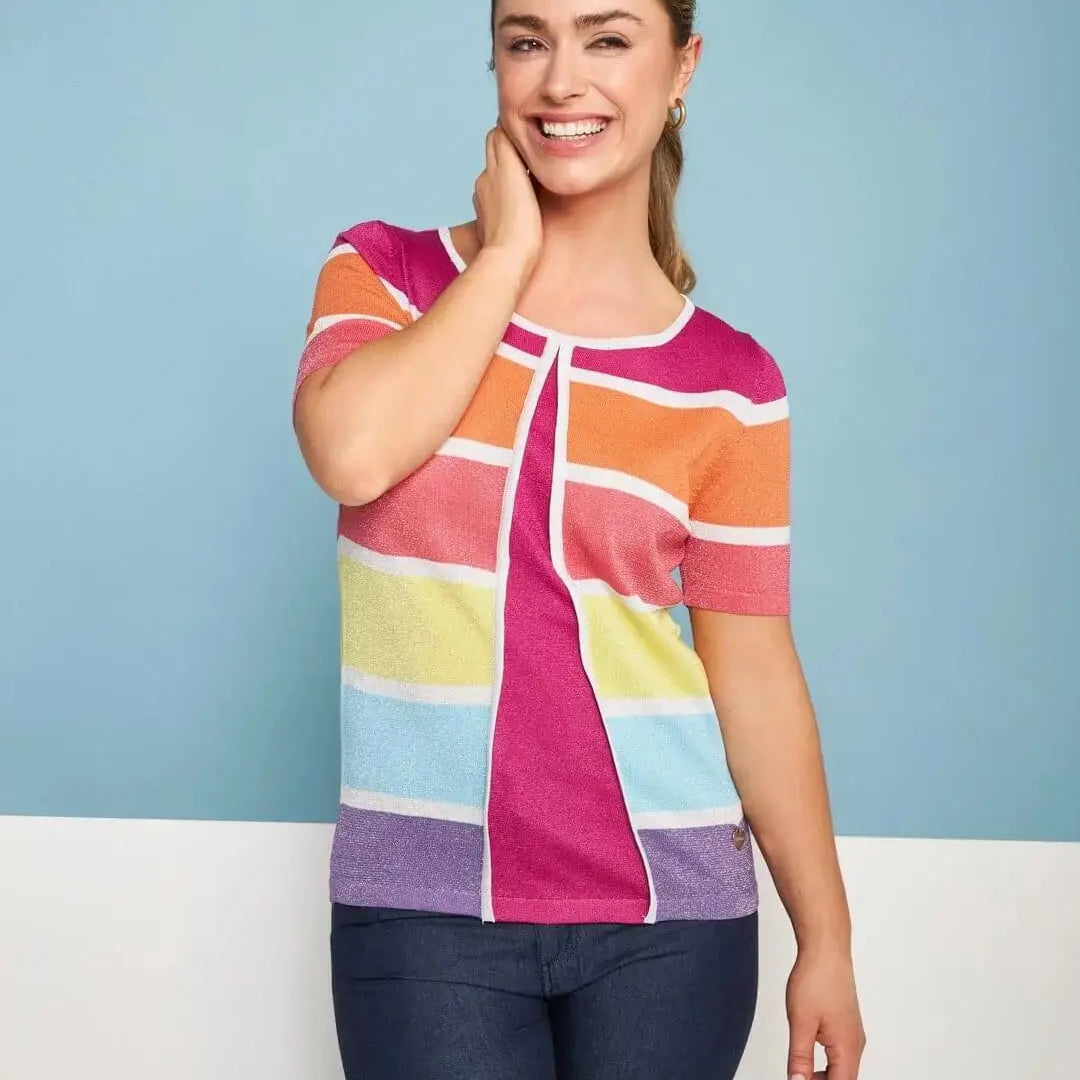 Maglia girocollo finto twin set in filato di misto viscosa a righe lurex MULTICOLOR DORABELLA XL