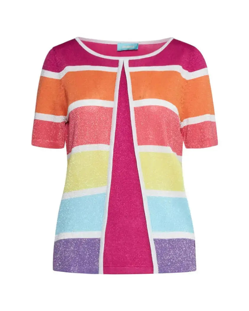 Maglia girocollo finto twin set in filato di misto viscosa a righe lurex MULTICOLOR DORABELLA