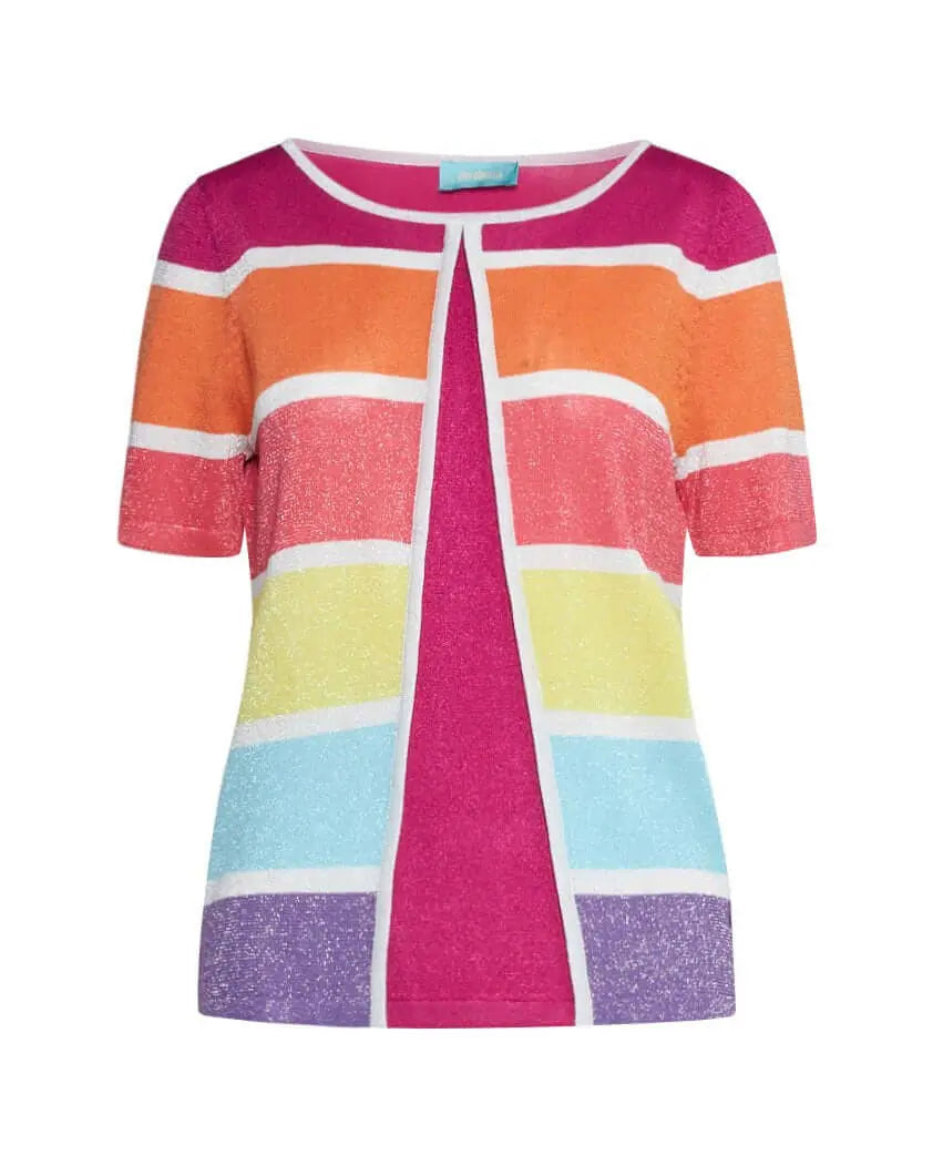 Maglia girocollo finto twin set in filato di misto viscosa a righe lurex MULTICOLOR DORABELLA