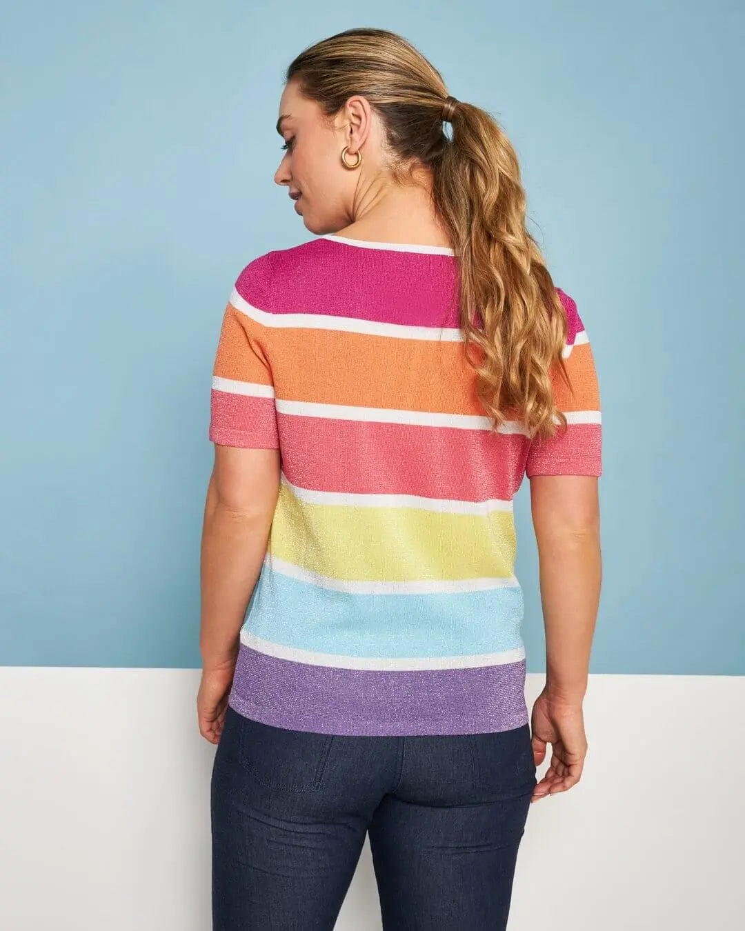 Maglia girocollo finto twin set in filato di misto viscosa a righe lurex MULTICOLOR DORABELLA