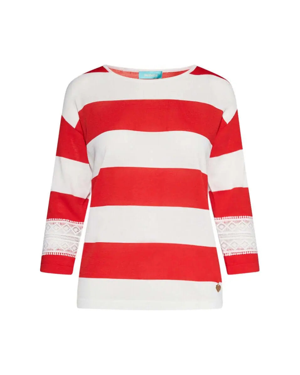 Maglia girocollo in filato a righe di misto viscosa con dettagli in pizzo PAPAVERO DORABELLA