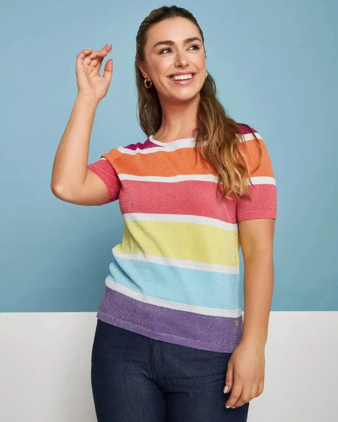 Maglia girocollo in filato di misto viscosa a righe lurex MULTICOLOR DORABELLA XL