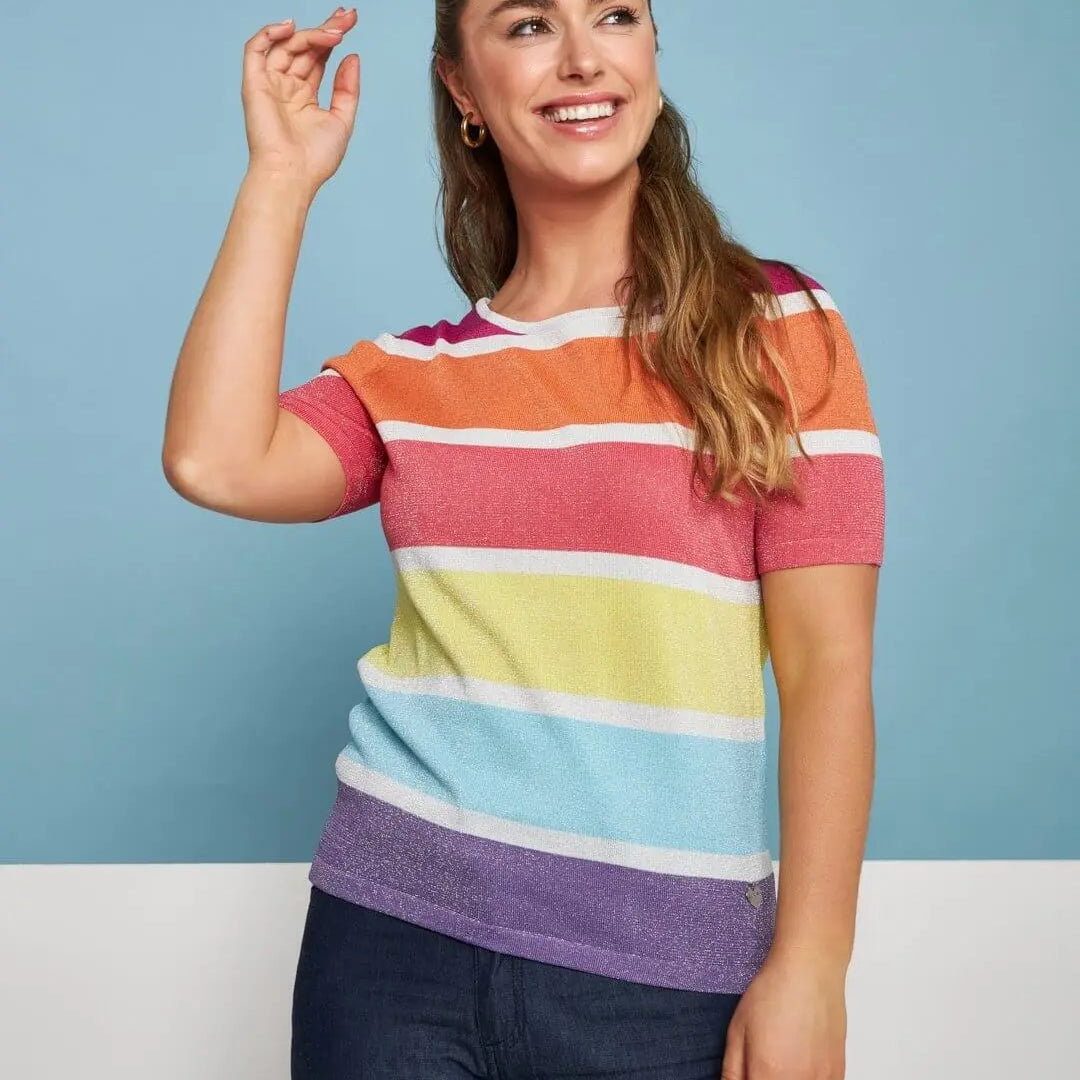 Maglia girocollo in filato di misto viscosa a righe lurex MULTICOLOR DORABELLA XL