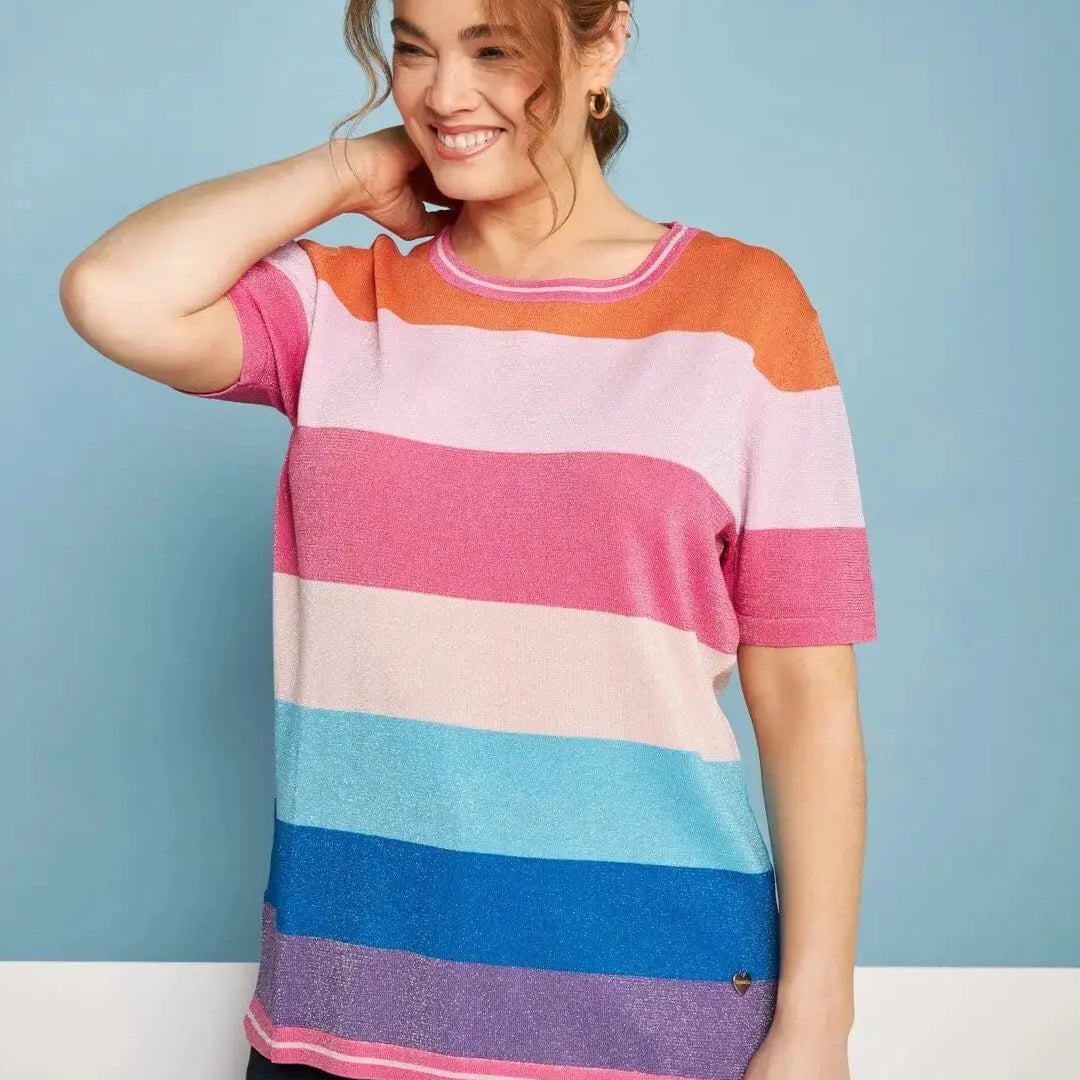 Maglia girocollo in filato di misto viscosa a righe lurex MULTICOLOR DORABELLA PIU' XXXL