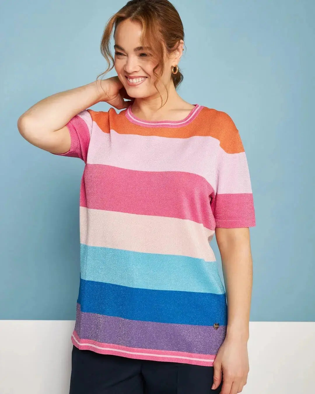 Maglia girocollo in filato di misto viscosa a righe lurex MULTICOLOR DORABELLA PIU' XXXL