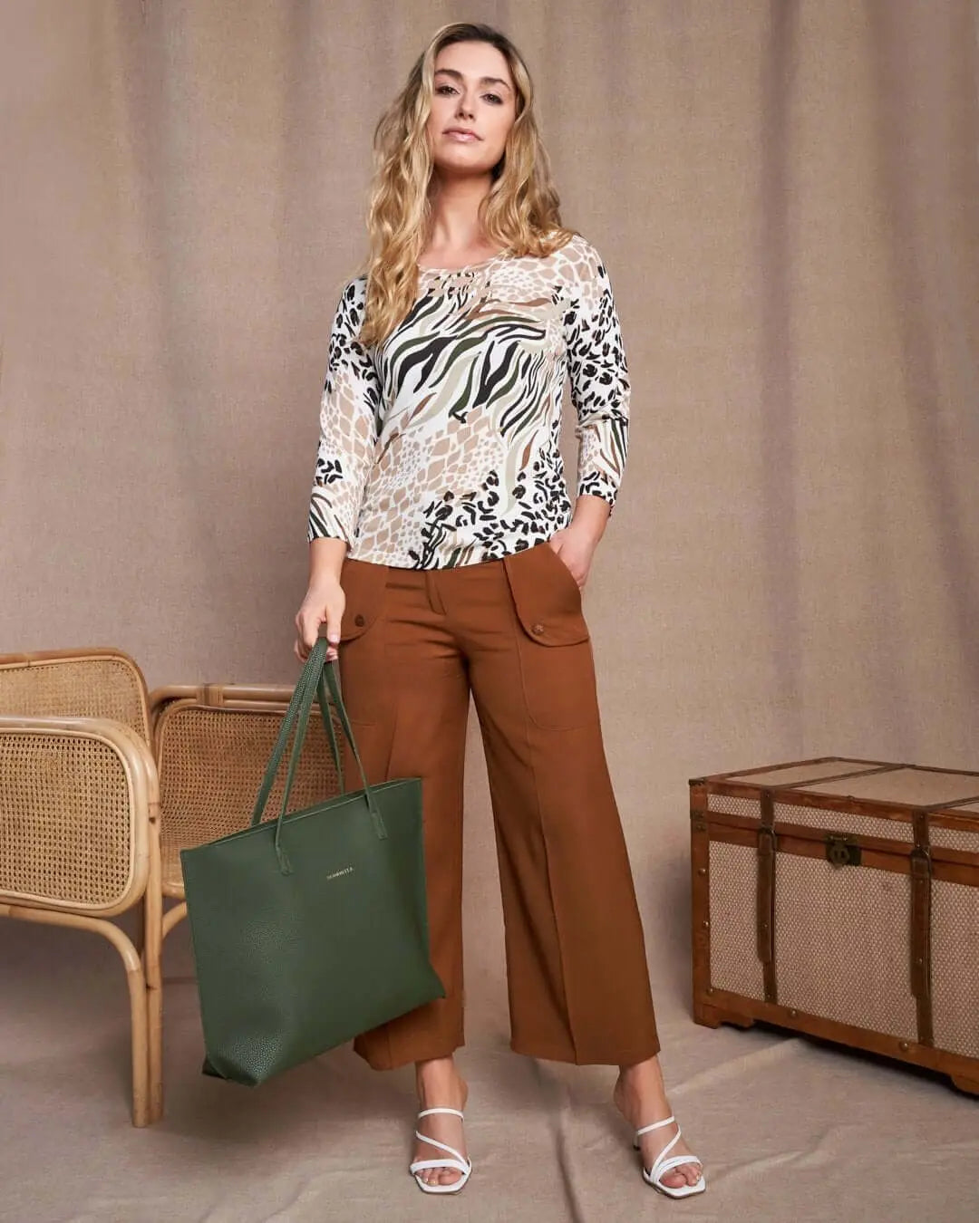 Maglia girocollo in filato di misto viscosa con fantasia animalier OFF WHITE DORABELLA XL