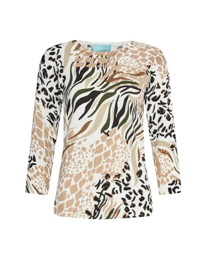 Maglia girocollo in filato di misto viscosa con fantasia animalier OFF WHITE DORABELLA