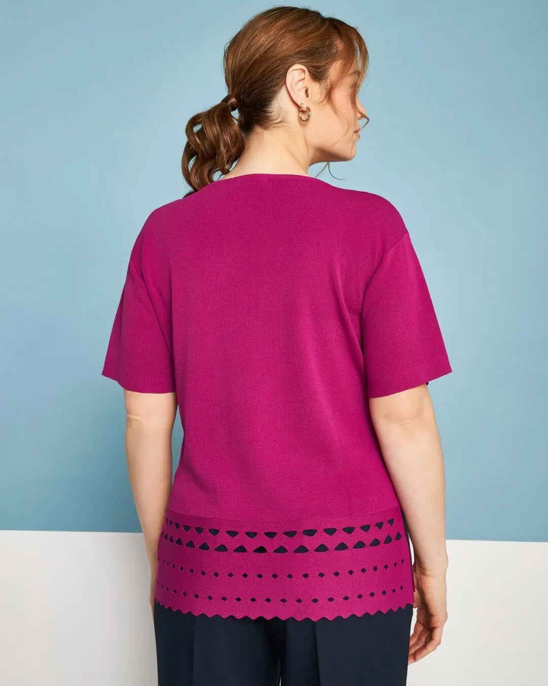 Maglia girocollo in filato di misto viscosa con intagli sul fondo SUMMER PURPLE DORABELLA PIU'