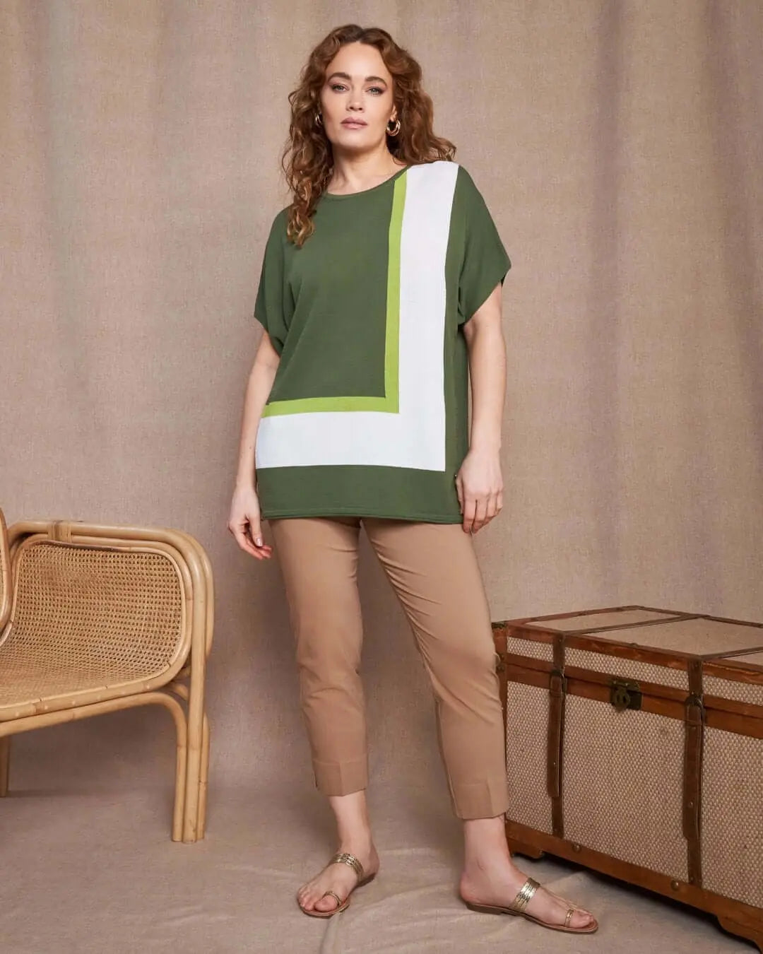 Maglia girocollo in filato di misto viscosa con motivo a righe color-block VERDE MILITARE DORABELLA PIU' XXXL