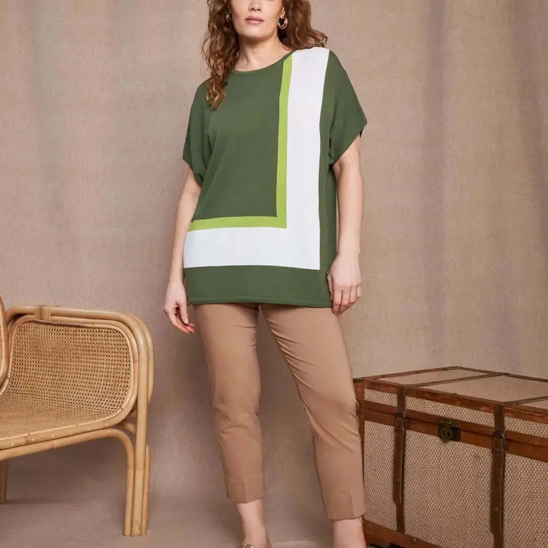 Maglia girocollo in filato di misto viscosa con motivo a righe color-block VERDE MILITARE DORABELLA PIU' XXXL