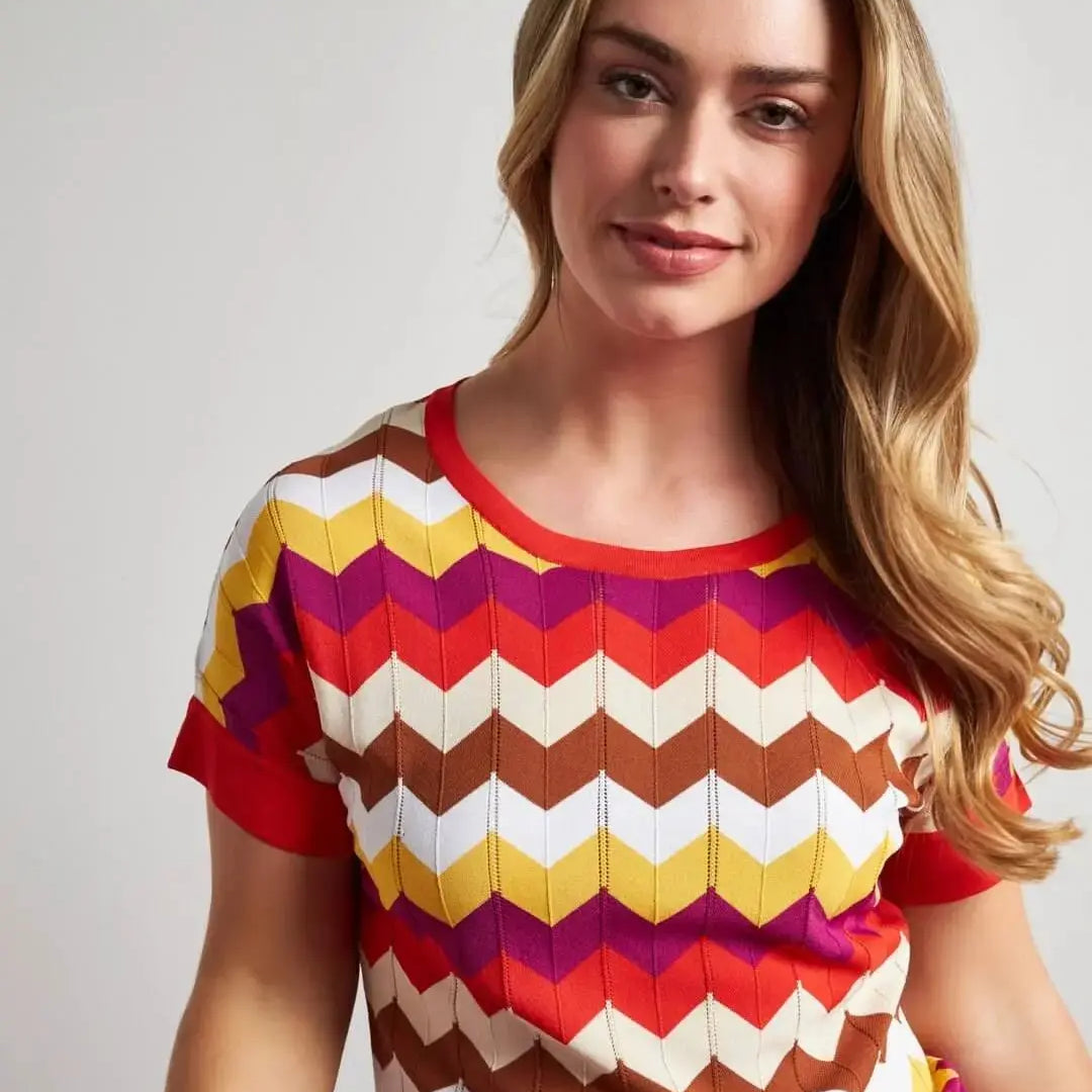 Maglia girocollo in filato di misto viscosa con motivo a zig zag PAPAVERO DORABELLA XL