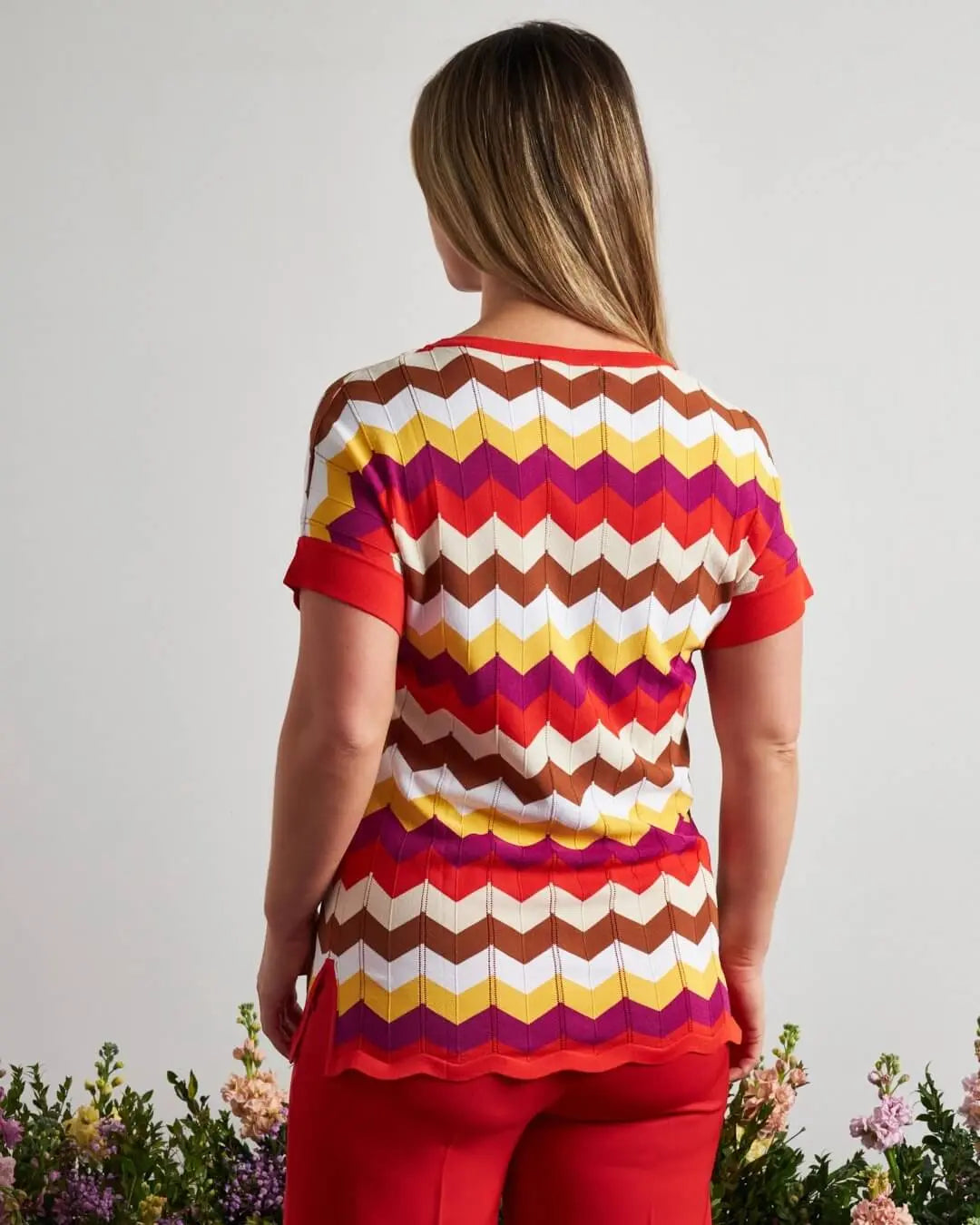 Maglia girocollo in filato di misto viscosa con motivo a zig zag PAPAVERO DORABELLA